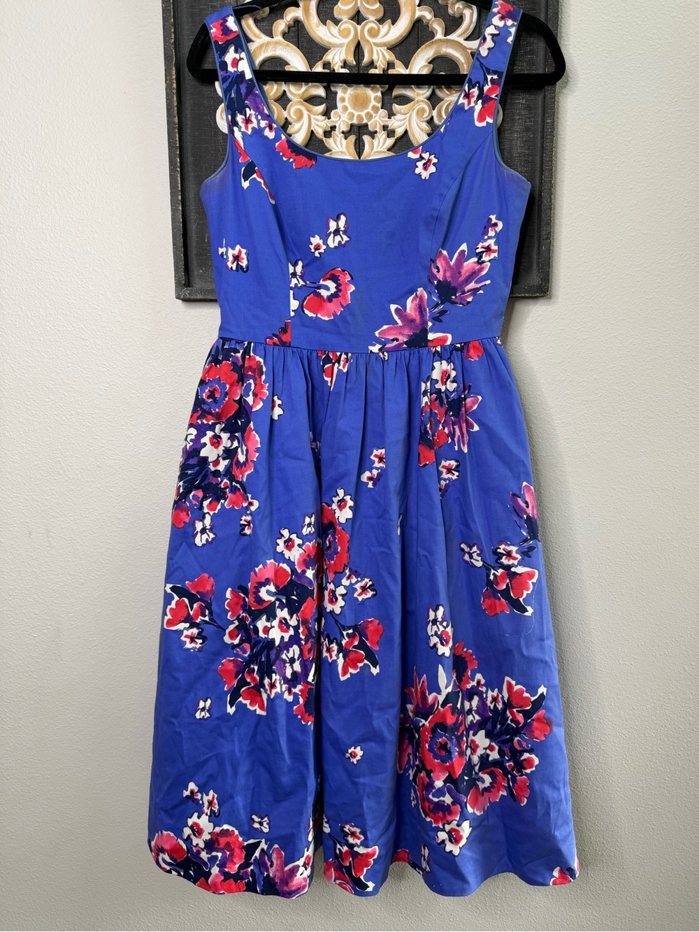 Donna Morgan Royal Blue Floral Fit-and-Flare Dress with pockets